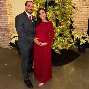 Chic Off-Shoulder Maternity Maxi Dress in Red